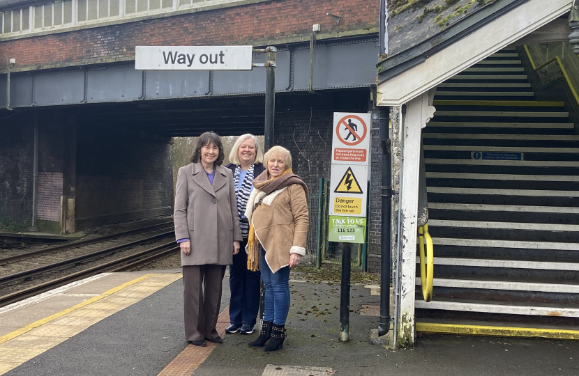 Jenny with Clatterbridge councillors Mary Jordan and Helen Cameron - fighting for a lift at Spital station